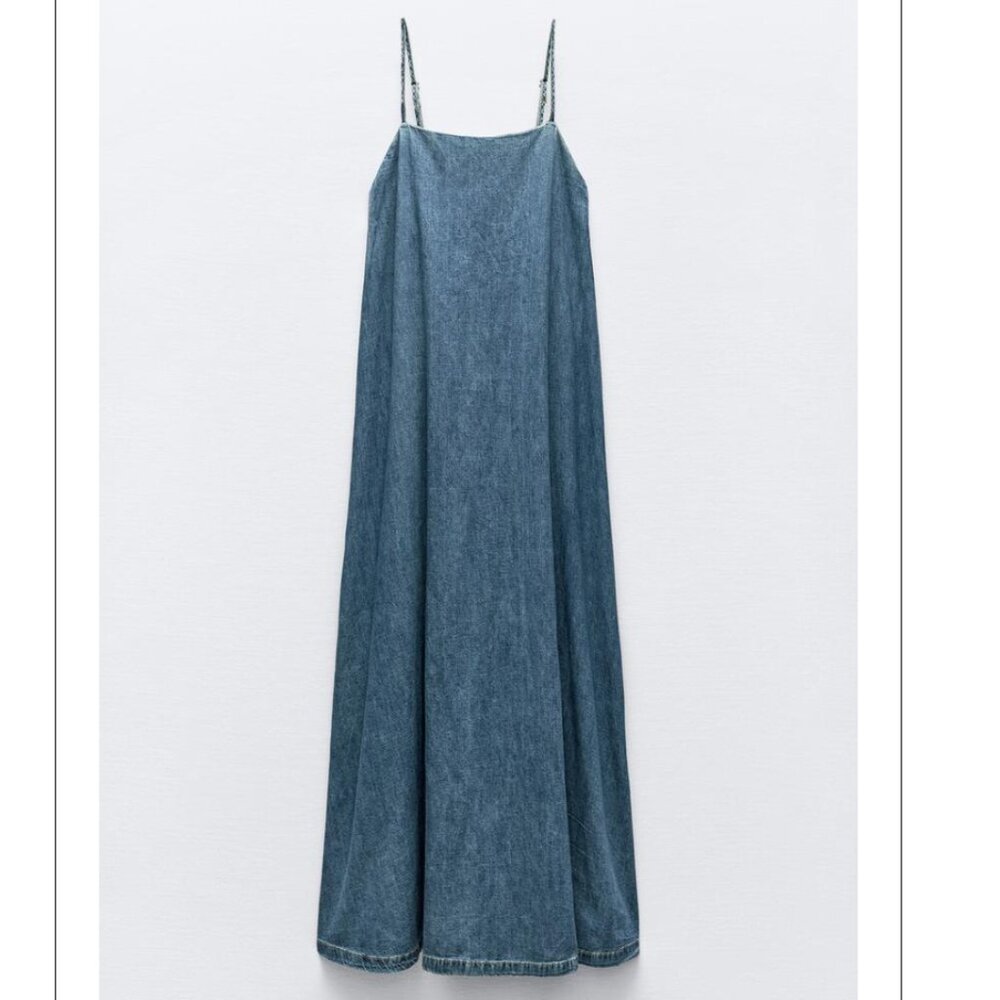 Zara Women TRF DENIM Strappy MIDI MAXI DRESS - Blue M XL 8197/184 NWT - Picture 14 of 14